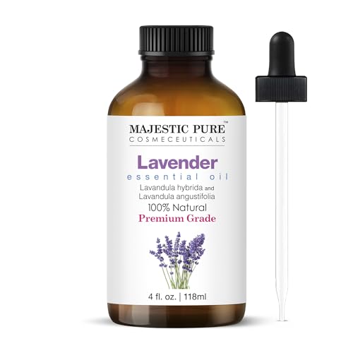 MAJESTIC PURE Lavender Essential Oil with Glass Dropper | 100% Pure and Natural Lavender Oil | Premium Grade Essential Oils for Diffusers, Skin, Aromatherapy, Massage | 4 Fl Oz-UPStoxs