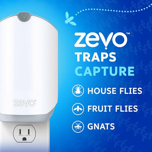 Zevo Flying Insect Trap for Indoors: Light Trap Captures Fruit Flies, Gnats and Houseflies, Starter Kit Value Pack (2 Plug-in Bases + 2 Cartridges)-UPStoxs