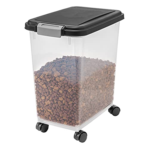 IRIS USA Airtight Dog Food Storage Container, Up to 30 lbs, Attachable Wheels, for Dog Cat Bird and other Pet Food Storage Bin, Keep Fresh, Easy Mobility, BPA Free, Black-UPStoxs