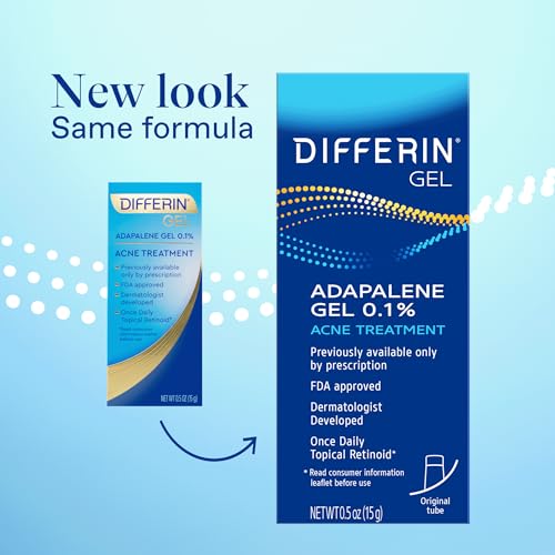 Differin Acne Treatment Gel, 30 Day Supply, Retinoid Treatment for Face with 0.1% Adapalene, Gentle Skin Care for Acne Prone Sensitive Skin, 15g Tube (Packaging May Vary)-UPStoxs