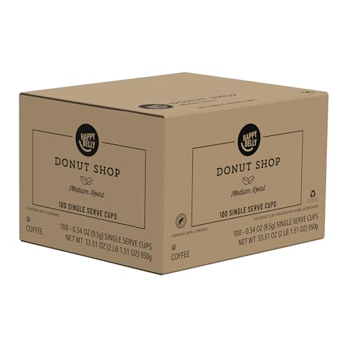 Amazon Brand - Happy Belly Medium Roast Coffee Pods, Donut Style, Compatible with Keurig 2.0 K-Cup Brewers, 100 Count-UPStoxs