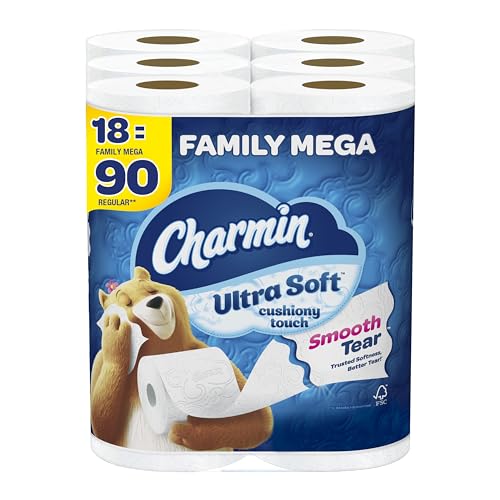 Charmin Toilet Paper Ultra Soft Cushiony Touch, 18 Family Mega Rolls = 90 Regular Rolls-UPStoxs