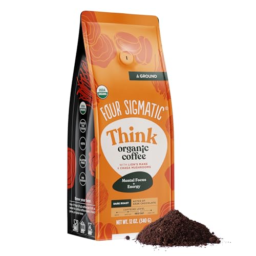 Four Sigmatic Think Mushroom Coffee | Organic Ground Coffee with Lion's Mane Mushroom and Chaga Mushroom | Nootropic Mushroom Coffee for Better Focus and Immune Support | 12oz Bag-UPStoxs