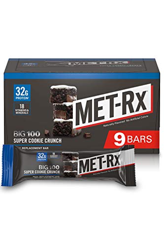 MET-Rx Big 100 Protein Bar, Meal Replacement Bar, 32G Protein, Super Cookie Crunch, 9 Bars (Pack of 1)-UPStoxs