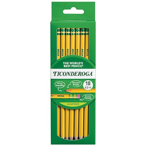 Ticonderoga Wood-Cased Pencils, Pre-Sharpened, #2 HB Soft, Yellow, 18 Count-UPStoxs