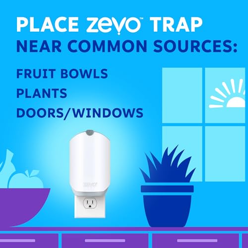 Zevo Flying Insect Trap for Indoors: Light Trap Captures Fruit Flies, Gnats and Houseflies, Starter Kit Value Pack + Refills (2 Plug-in Bases + 4 Cartridges)-UPStoxs