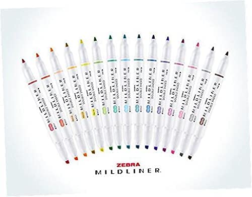 Zebra Pen Mildliner Double Ended Highlighter Set, Broad and Fine Point Tips, Assorted Ink Colors, 15-Pack-UPStoxs