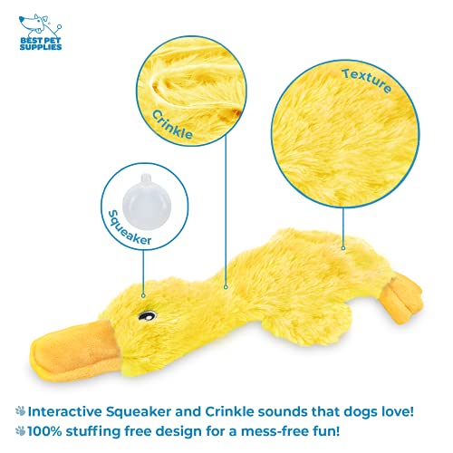 Best Pet Supplies Crinkle Dog Toy for Small, Medium, and Large Breeds, Cute No Stuffing Duck with Soft Squeaker, Fun for Indoor Puppies and Senior Pups, Plush No Mess Chew and Play - Yellow-UPStoxs