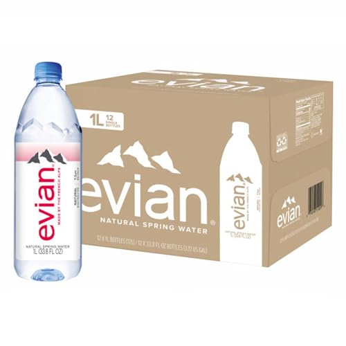 evian Natural Spring Water, PH Balanced with Natural Electrolytes, 33.8fl oz./1L Bottles (pack of 12)-UPStoxs