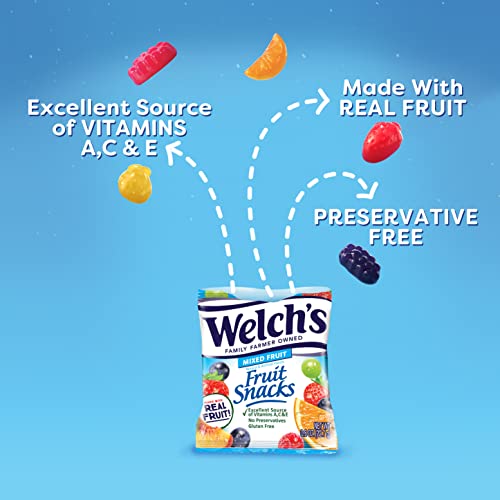 Welch's Fruit Snacks, Mixed Fruit, Perfect Halloween Candy Bulk Pack, Gluten Free, Individual Single Serve Bags, 0.8 oz (Pack of 40)-UPStoxs