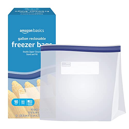 Amazon Basics Freezer Gallon Bags, Stand & Fill Base, 90 Count-UPStoxs