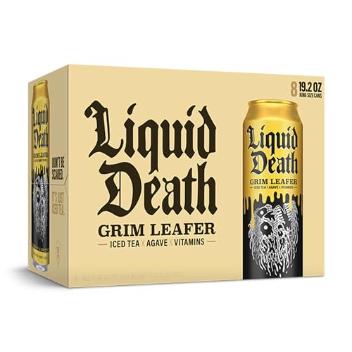 Liquid Death, Grim Leafer Iced Tea, 8-Pack (King Size 19.2oz Cans), Southern Style Sweet Tea Sweetened With Real Agave, B12 & B6 Vitamins, Low Calorie & Low Sugar-UPStoxs