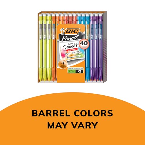 BIC Xtra-Smooth Mechanical Pencils with Erasers (MPCE40-BLK), Bright Edition Medium Point (0.7mm), 40-Count Pack, Bulk Mechanical Pencils for School, Barrel Colors May Vary-UPStoxs