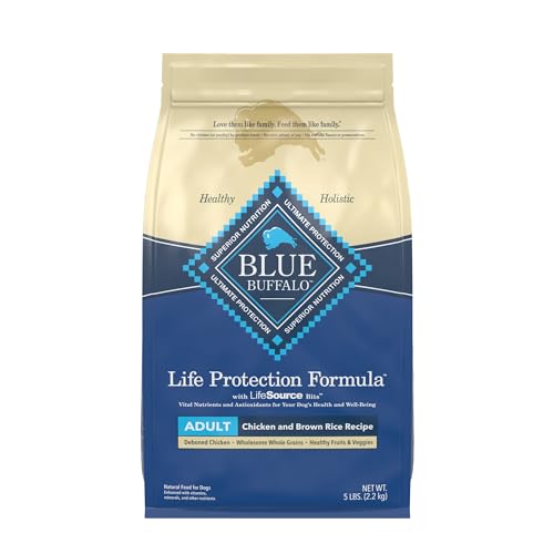 Blue Buffalo Life Protection Formula Adult Dry Dog Food, Helps Build and Maintain Strong Muscles, Made with Natural Ingredients, Chicken & Brown Rice Recipe, 5-lb. Bag-UPStoxs