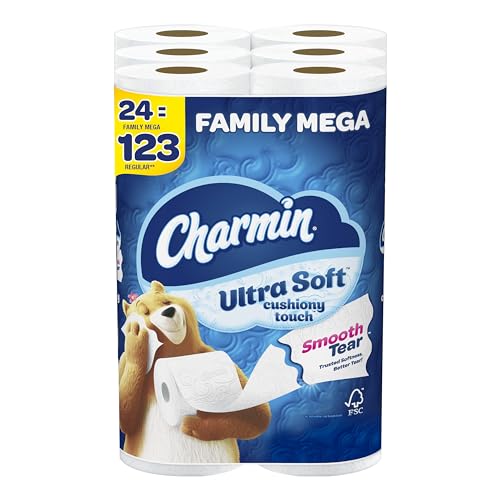 Charmin Ultra Soft Cushiony Touch Toilet Paper, 24 Family Mega Rolls = 123 Regular Rolls-UPStoxs