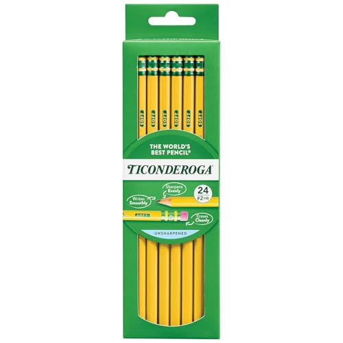 Ticonderoga Wood-Cased Pencils, Unsharpened, 2 HB Soft, Yellow, 24 Count-UPStoxs