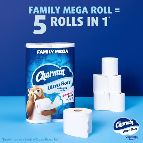 Charmin Ultra Soft Cushiony Touch Toilet Paper, 24 Family Mega Rolls = 123 Regular Rolls-UPStoxs