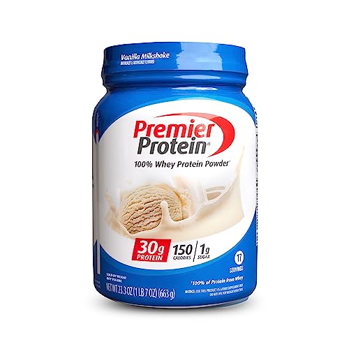 Premier Protein Powder, Vanilla Milkshake, 30g Protein, 1g Sugar, 100% Whey Protein, Keto Friendly, No Soy Ingredients, Gluten Free, 17 Servings, 23.3 Ounces-UPStoxs