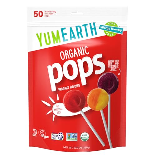 YumEarth Organic Pops Variety Pack, 50 Fruit Flavored Favorites Lollipops, Allergy Friendly, Gluten Free, Non-GMO, Vegan, No Artificial Flavors or Dyes-UPStoxs