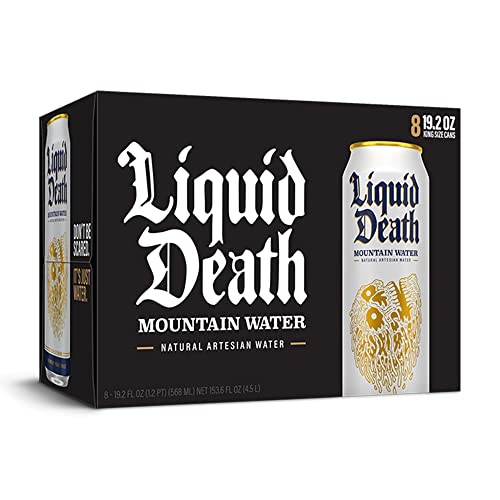 Liquid Death, Still Mountain Water, 8-Pack (King Size 19.2oz Cans), Real Mountain Source, Natural Minerals & Electrolytes-UPStoxs