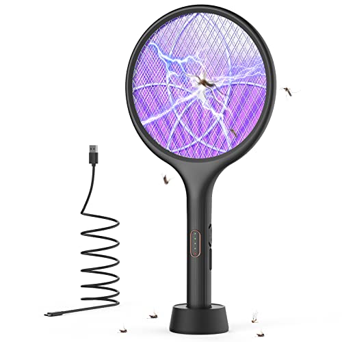 YISSVIC Electric Fly Swatter 4000V Bug Zapper Racket Dual Modes Mosquito Killer with Purple Mosquito Light Rechargeable for Indoor Home Office Backyard Patio Camping-UPStoxs