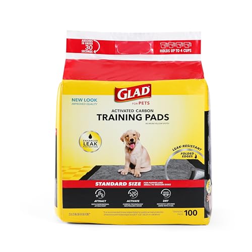 Glad for Pets Black Charcoal Puppy Pads - Super Absorbent Disposable Dog Pee Pads, Potty Training Pads, and Pet Supplies - Dog Pee Pads for Crate Training and Indoor Use 23" x 23" - 100 Count-UPStoxs