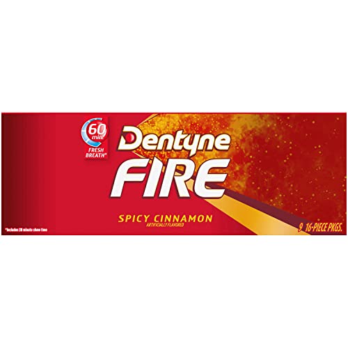 Dentyne Fire Spicy Cinnamon Sugar Free Gum, Pack of 9 (144 Total Pieces)-UPStoxs