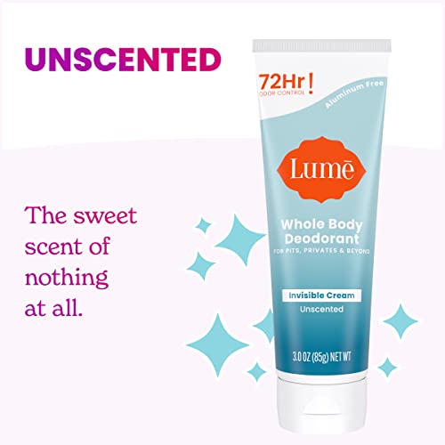 Lume Whole Body Deodorant - Invisible Cream Tube - 72 Hour Odor Control - Aluminum Free, Baking Soda Free, Skin Safe - 3.0 ounce (Unscented)-UPStoxs