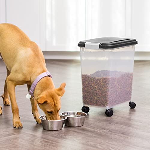 IRIS USA Airtight Dog Food Storage Container, Up to 30 lbs, Attachable Wheels, for Dog Cat Bird and other Pet Food Storage Bin, Keep Fresh, Easy Mobility, BPA Free, Black-UPStoxs