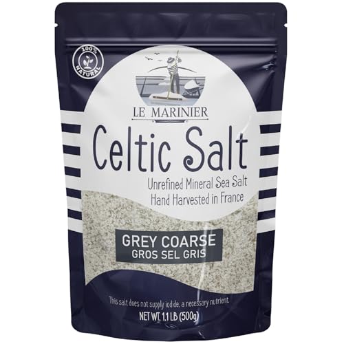 Le Marinier Celtic Salt Grey Coarse Sea Salt, 1.1lb - 18oz. +82 minerals Unrefined French Sea Salt 100% Natural, Hand Harvested Mineral Celtic Salt, Sel Gris (1.1lb Grey Coarse)-UPStoxs