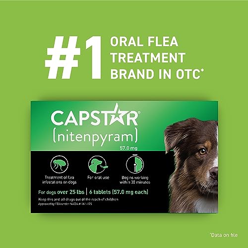 Capstar (nitenpyram) for Dogs, Fast-Acting Oral Flea Treatment for Dogs over 25+ lbs, Vet-Recommended Flea Medication Tablets Start Killing Fleas in 30 Minutes, 6 Doses-UPStoxs