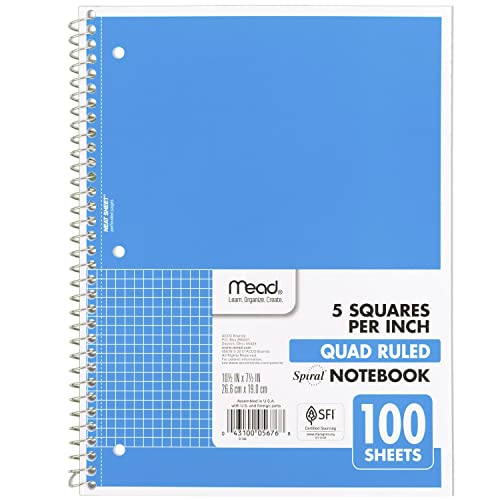 Mead Spiral Notebook, 1-Subject, Graph Ruled Paper, 7-1/2" x 10-1/2", 100 Sheets, Blue (05676AY7)-UPStoxs