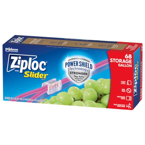 Ziploc Gallon Food Storage Slider Bags, Power Shield Technology for More Durability, 68 Count-UPStoxs