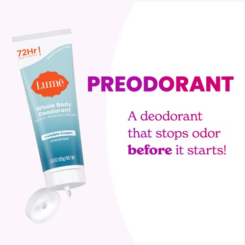 Lume Whole Body Deodorant - Invisible Cream Tube - 72 Hour Odor Control - Aluminum Free, Baking Soda Free, Skin Safe - 3.0 ounce (Unscented)-UPStoxs