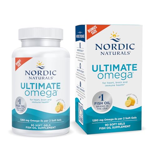 Nordic Naturals Ultimate Omega, Lemon Flavor - 90 Soft Gels - 1280 mg Omega-3 - High-Potency Omega-3 Fish Oil Supplement with EPA & DHA - Promotes Brain & Heart Health - Non-GMO - 45 Servings-UPStoxs