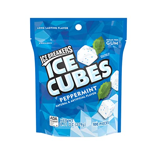 ICE BREAKERS Ice Cubes Peppermint Sugar Free Chewing Gum Pouch, 8.11 oz (100 Pieces)-UPStoxs