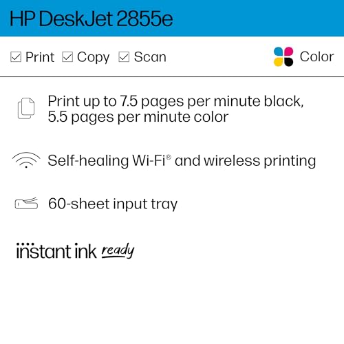 HP DeskJet 2855e Wireless All-in-One Color Inkjet Printer, Scanner, Copier, Best-for-home, 3 months of ink included (588S5A)-UPStoxs