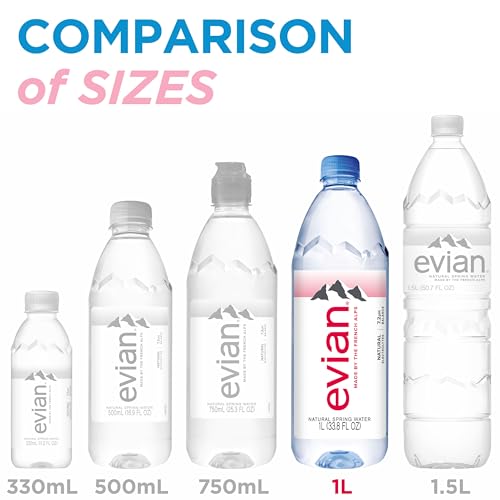 evian Natural Spring Water, PH Balanced with Natural Electrolytes, 33.8fl oz./1L Bottles (pack of 12)-UPStoxs