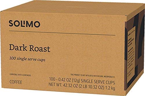 Amazon Brand - Solimo Dark Roast Coffee Pods, Compatible with Keurig 2.0 K-Cup Brewers 100 Count(Pack of 1)-UPStoxs