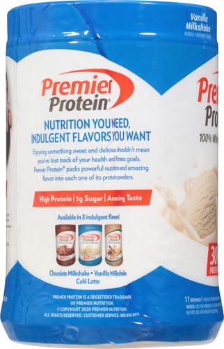 Premier Protein Powder, Vanilla Milkshake, 30g Protein, 1g Sugar, 100% Whey Protein, Keto Friendly, No Soy Ingredients, Gluten Free, 17 Servings, 23.3 Ounces-UPStoxs