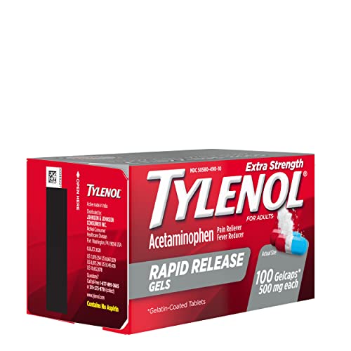 Tylenol Extra Strength Acetaminophen Rapid Release Gels, Pain Reliever & Fever Reducer, 100 ct-UPStoxs