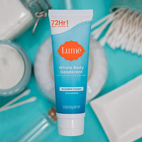 Lume Whole Body Deodorant - Invisible Cream Tube - 72 Hour Odor Control - Aluminum Free, Baking Soda Free, Skin Safe - 3.0 ounce (Unscented)-UPStoxs