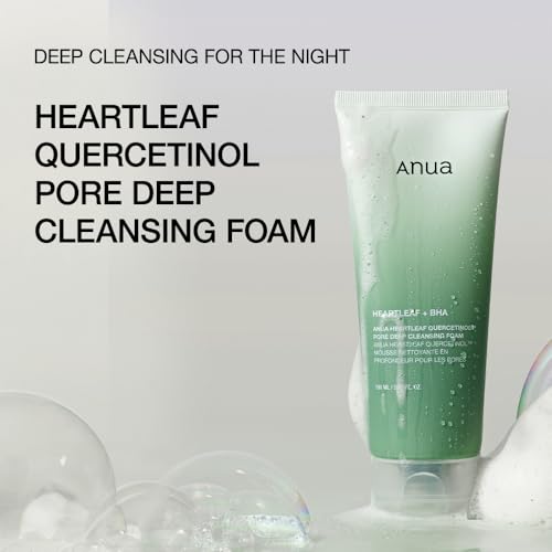 ANUA Heartleaf Quercetinol Pore Deep Cleansing Foam, Facial Cleanser, for Double Cleansing, BHA, Hyaluronic Acid, Glycerin, Face Wash, Blackhead Remover, Korean Skincare (150ml/5.07 fl.oz.)-UPStoxs