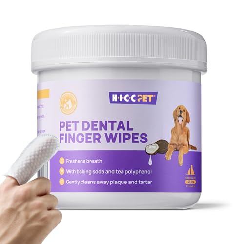 HICC PET Teeth Cleaning Wipes for Dogs & Cats, Remove Bad Breath by Removing Plaque and Tartar Buildup No-Rinse Dog Finger Toothbrush, Disposable Gentle Cleaning & Gum Care Pet Wipes, 50 Counts-UPStoxs