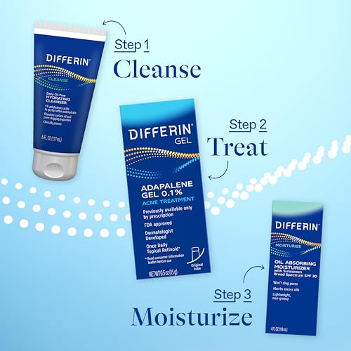 Differin Acne Treatment Gel, 30 Day Supply, Retinoid Treatment for Face with 0.1% Adapalene, Gentle Skin Care for Acne Prone Sensitive Skin, 15g Tube (Packaging May Vary)-UPStoxs