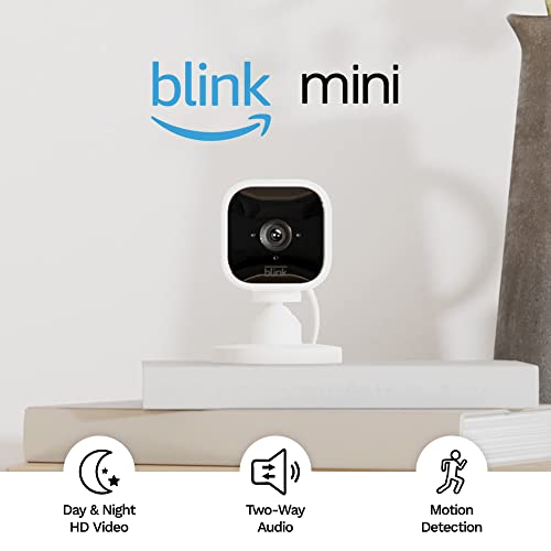 Blink Mini – Compact indoor plug-in smart security camera, 1080p HD video, night vision, motion detection, two-way audio, easy set up, Works with Alexa – 1 camera (White)-UPStoxs