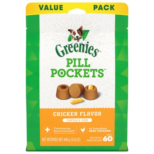 Greenies Pill Pockets for Dogs Capsule Size Natural Soft Dog Treats Chicken Flavor, 15.8 oz. Pack (60 Treats)-UPStoxs