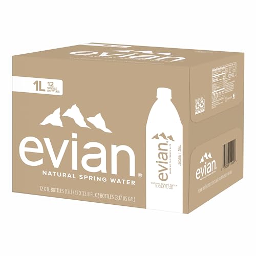 evian Natural Spring Water, PH Balanced with Natural Electrolytes, 33.8fl oz./1L Bottles (pack of 12)-UPStoxs