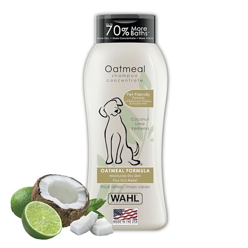 Wahl USA Dry Skin & Itch Relief Pet Shampoo for Dogs – Oatmeal Formula with Coconut Lime Verbena & Pet Friendly Formula, 24 Oz - Model 820004A-UPStoxs