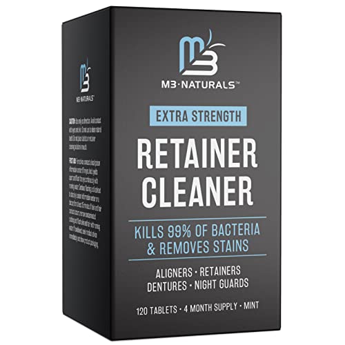 Retainer Cleanser Tablets Invisalign Cleaner FSA HSA Approved Remove Odors Discoloration Stains and Plaque 4 Month Supply Denture Cleansers Retainers Mouth Guards Denture Bath Mint by M3 Naturals-UPStoxs